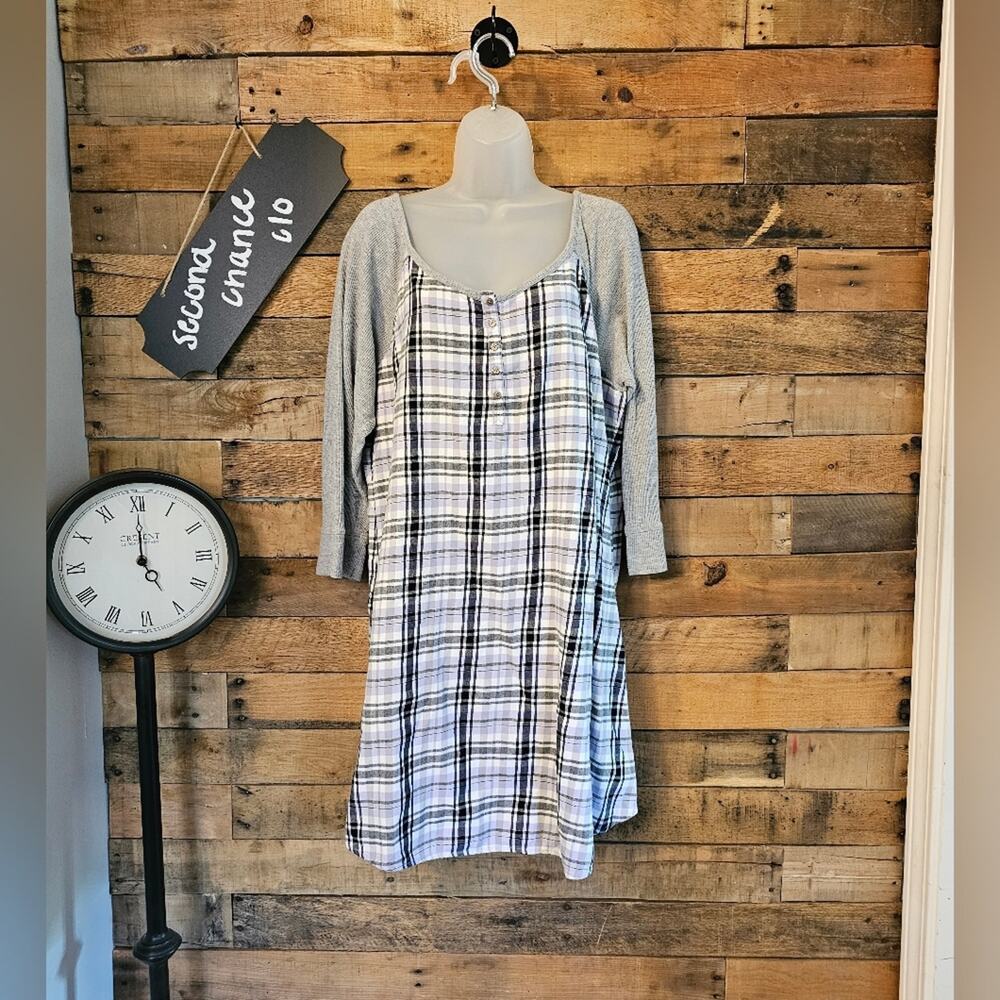 SALE-Jasmine & Ginger Women's Thermal Sleeved plaid lounge dress Size XL
